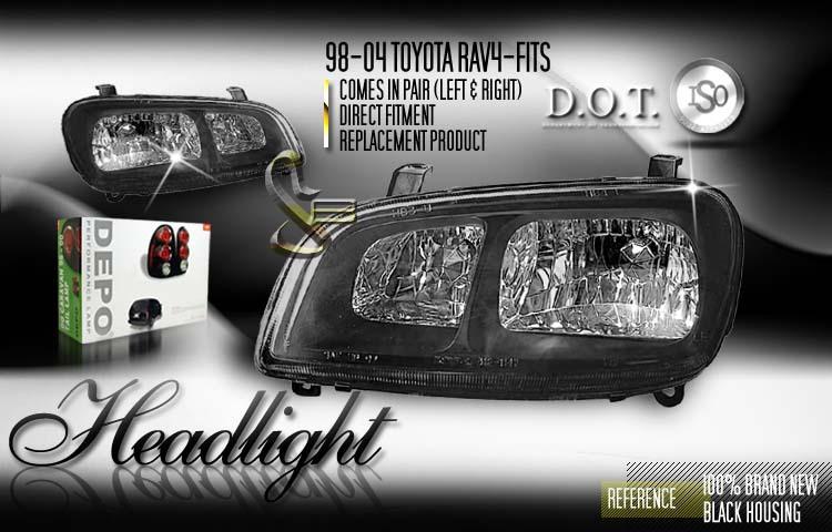 Depo pair euro style black headlights head lamps 98-00 99 toyota rav4 rav-4