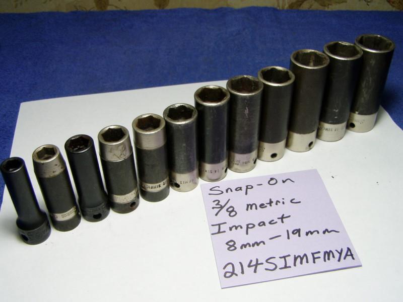 Snap-on 3/8" deep impact metric socket set   8mm to 19mm complete 