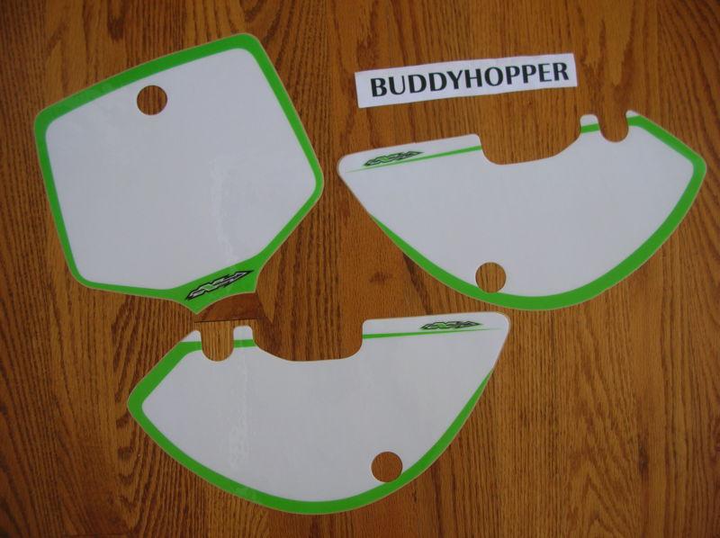 Nstyle kawasaki kx65 klx110 white number plate backgrounds decals (00-09)