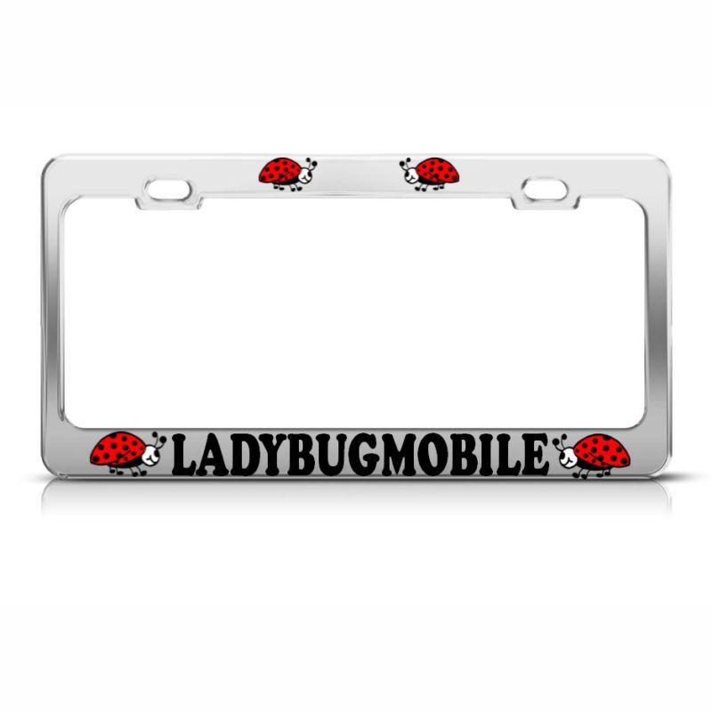 Ladybug mobile metal chrome licence plate frame animal lover tag border