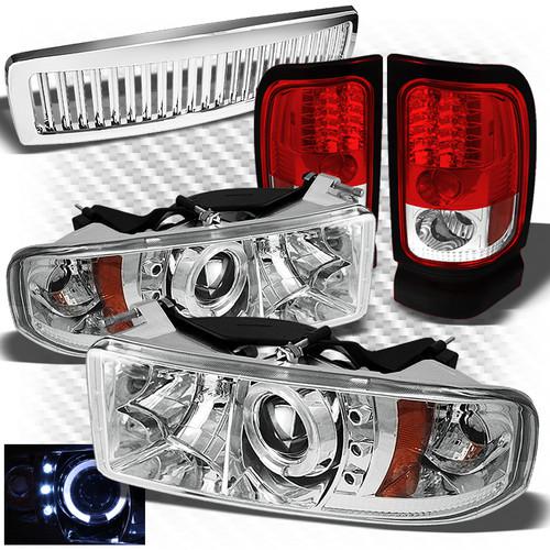 94-01 ram 1500, 94-02 2/3500 headlights + r/c led perform tail lights + grille