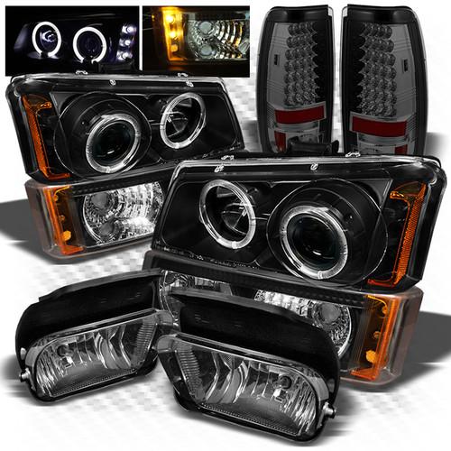 03-06 silverado blk pro headlights + smoked led perform tail lights + fog lights