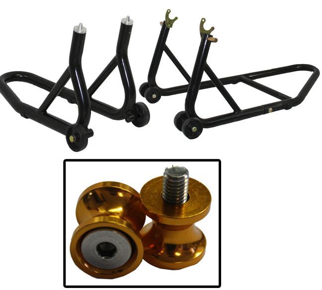 Aluminum black front and rear stands gold bobbin spools 10mm yamaha yzf1000 all