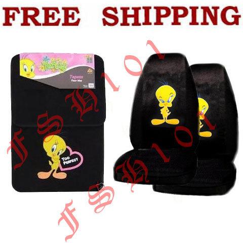 New classic cartoon tweety bird seat covers & floor mats set