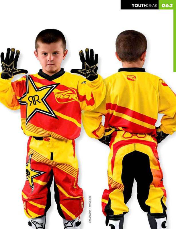 Rockstar yth gear set jersey pant gloves yel/red new motocross atv 