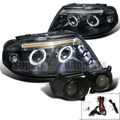 2001-2005 vw passat halo led projector headlights black+bumper fog lamps smoke