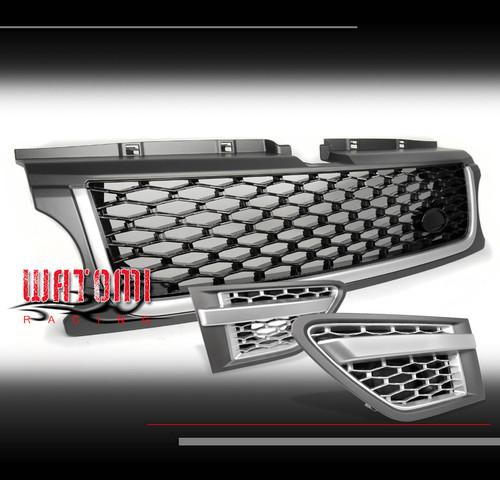 10-12 land rover range sport front hood radiator grille +side fender vent silver