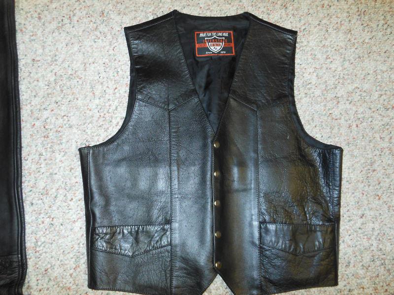 Interstate black leather vest, size xl