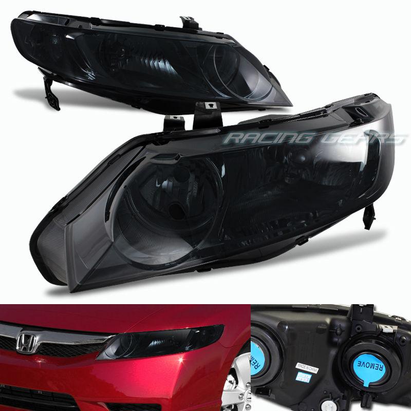 06-09 honda civic 4 door sedan jdm smoke housing smoke lens clear headlight lamp