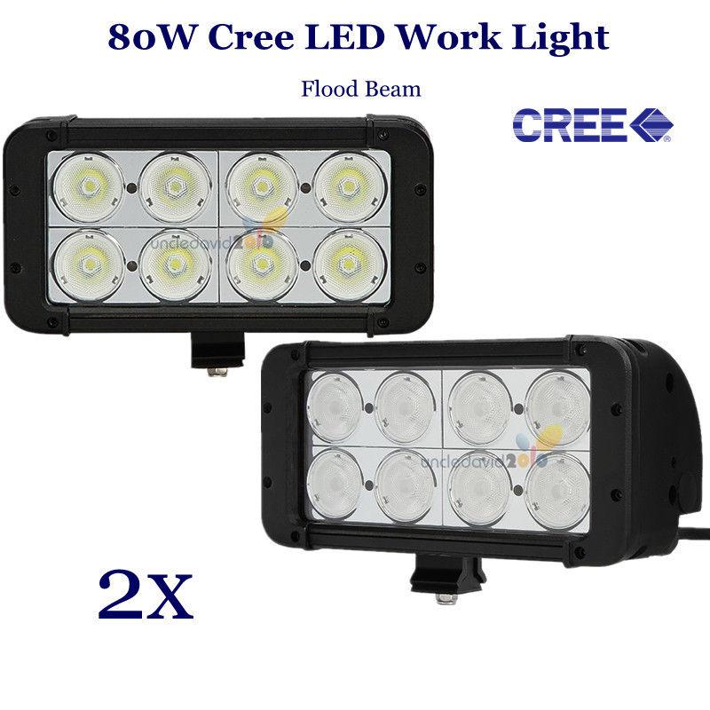 2x 80w cree led work light flood beam driving lamp offroad 4wd 4x4 atv suv truck