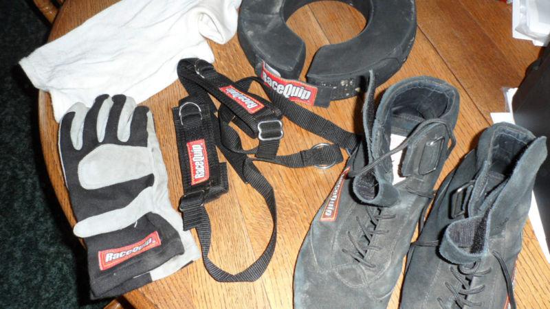 Racing shoes and saftey equipment