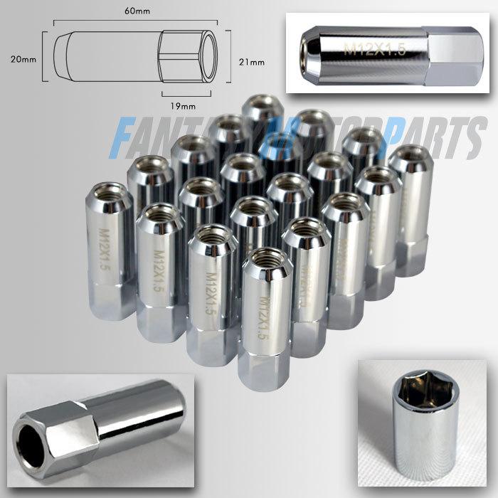 M12x1.5mm 20 pieces 60mm chrome extended aluminum wheel lug nuts nut 12x 1.5mm