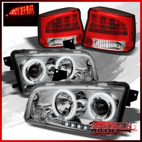 09-10 charger ccfl halo projector clear headlights+ red clear led tail lights