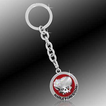 Harley-davidson skull keychain with crystal flower