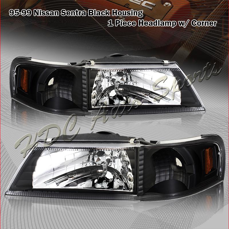 1995-1999 nissan sentra/200sx 2 in 1 piece black housing headlight lamps