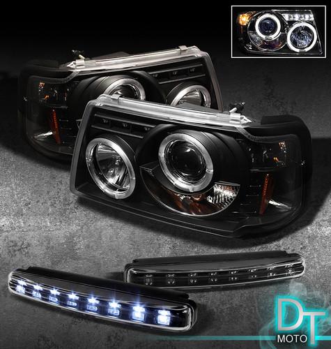 Drl led bumper fog lamps+01-11 ranger black halo projector head lights w/ corner