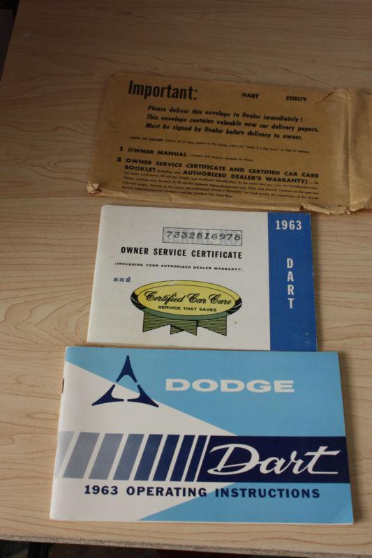 1963 dodge dart operating instructions, owners service certificate, certicard