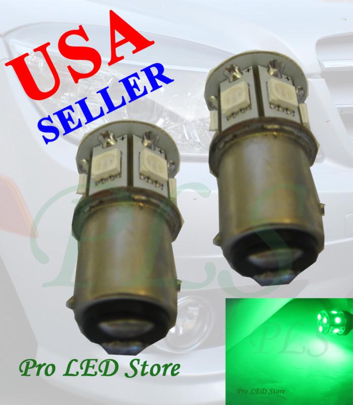 Two pcs 1157 3497 7528 green 9 smd led bay15d signal tail stop sidemarker lights