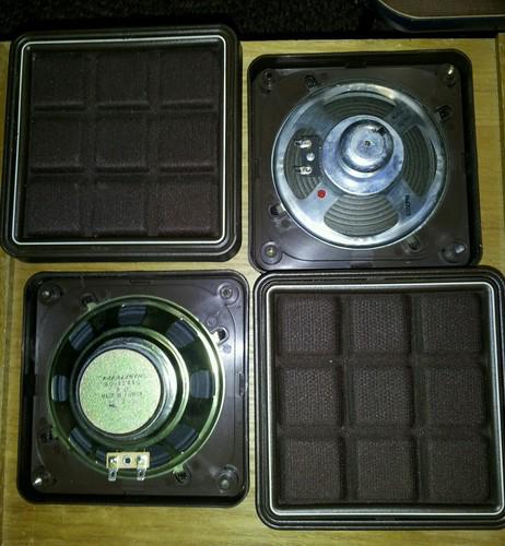 4 vintage rv speakers measure 6 1/4 x 6 1/4 brown