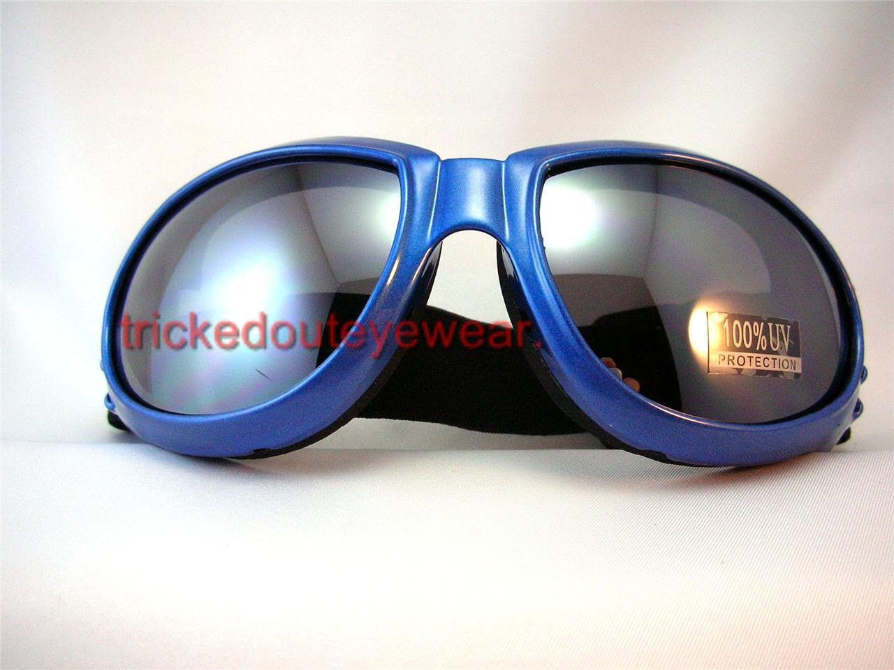 Polycarbon motorcycle goggles sunglasses blue frames tinted day lens