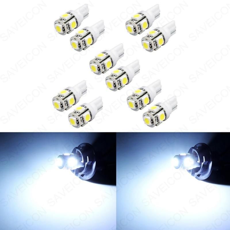 10 x t10 194 168 2825 5050 5-smd led white super bright car lights lamp bulb