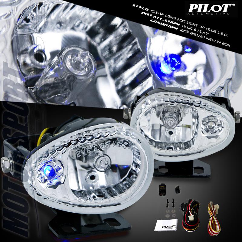 Brand new universal fit fog lamps chrome housing clear lens blue led bulbs kit 