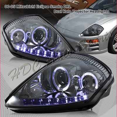 00-05 mitusbishi eclipse dual led halo white drl projector smoke lens headlight