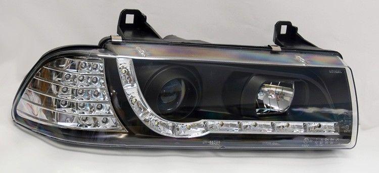 Black projector led r8 drl headlights fits bmw e36 3 series 91-98