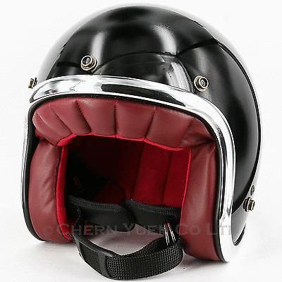 70s style chrome strip helmet edging plain gloss black 3/4 open face helmet new 