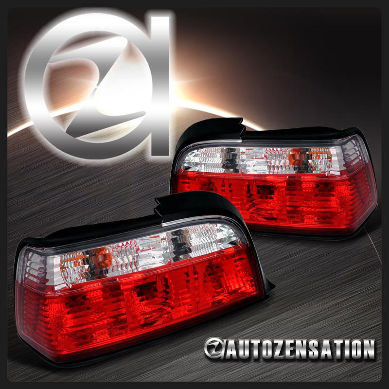 92-98 bmw e36 3-series 2dr 318i 325i red clear rear tail brake lights