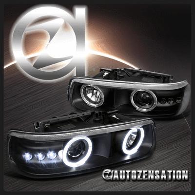 Euro black 99-02 silverado 00-06 suburban tahoe smd led halo projector headlight