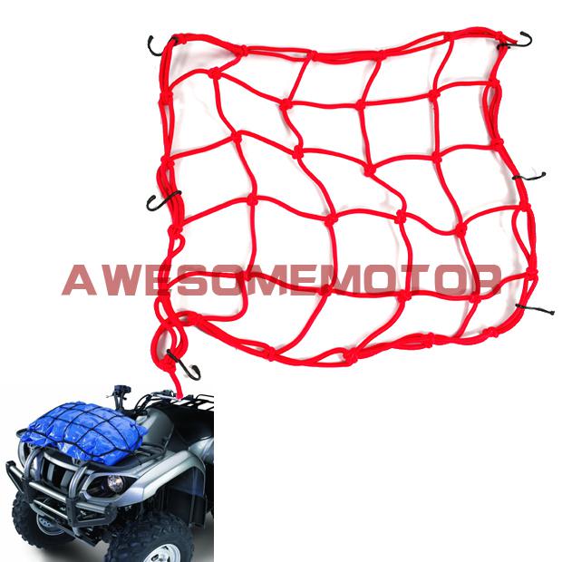 New motorcycle bungee helmet luggage mesh web cargo hold down net 6 hooks red