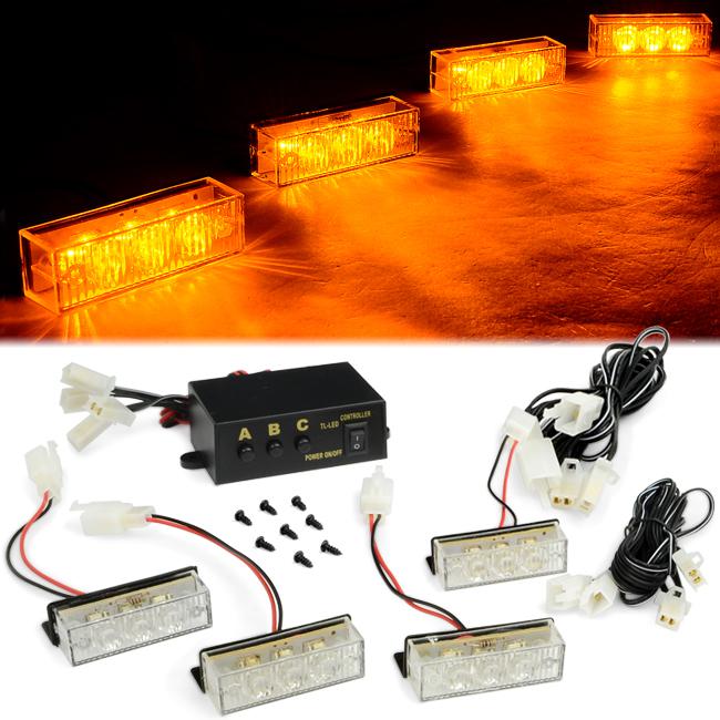 4x3 led 12v emergency car vehicle strobe flash amber light front grille deck