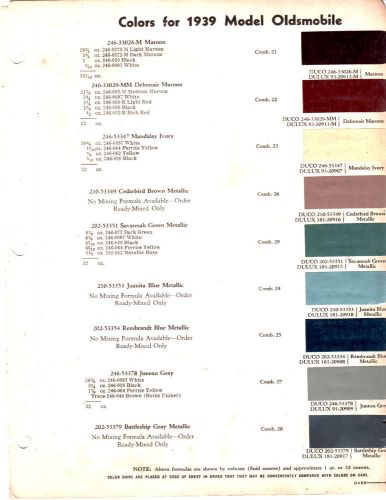 1939 oldsmobile series 60 70 80 39 paint chips dupont 3