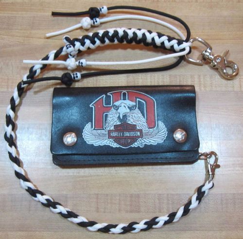 Motorcycle getback biker wallet whip / chain usa made paracord black and white