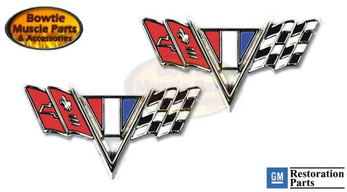 65 66 67 impala camaro chevelle nova fender v flag emblem small block - pair