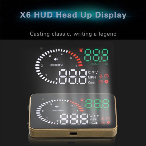 X6 car 3” hud head up display projector obd ii speed fuel consumption warning