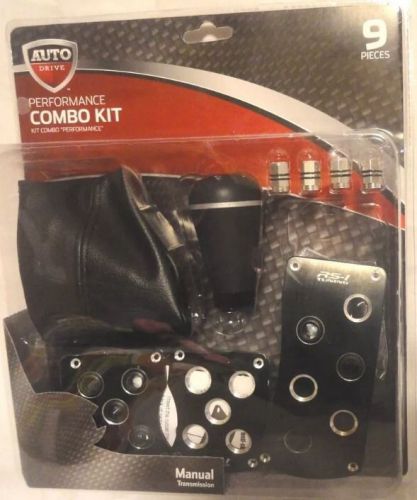 Auto drive, 9 pc. performance kit! shift knob pedals caps! combo! black! new!
