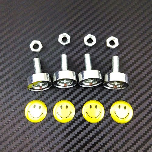4pcs smile face license plate frame security screw bolt caps cover for car&amp;truck