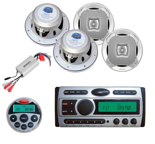 Marine cd am fm radio+ 800w amp, marine remote, 4x 6.5&#034; silver lanzar speakers