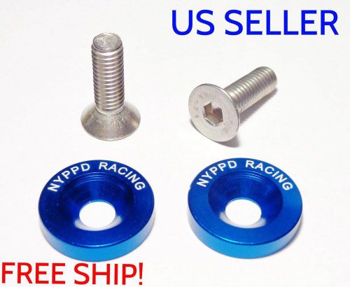 Nyppd blue 2x 10mm m6x15 engine bumper fender trunk head light tag washer bolts