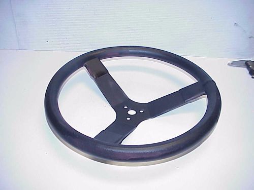 Black 3 spoke 14&#034; aluminum steering wheel imca ump demo derby wissota ratrod