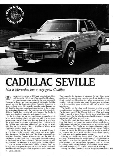 1975 cadillac seville road test data vintage original road &amp; track print article