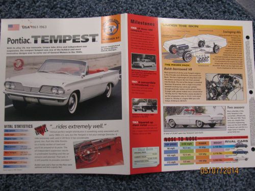 ★★ pontiac tempest - collector brochure specs info 1961 / 1962 / 1963 ★★