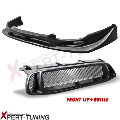 Fit for 04-05 subaru impreza wrx cw front bumper lip pu + balck abs grille combo