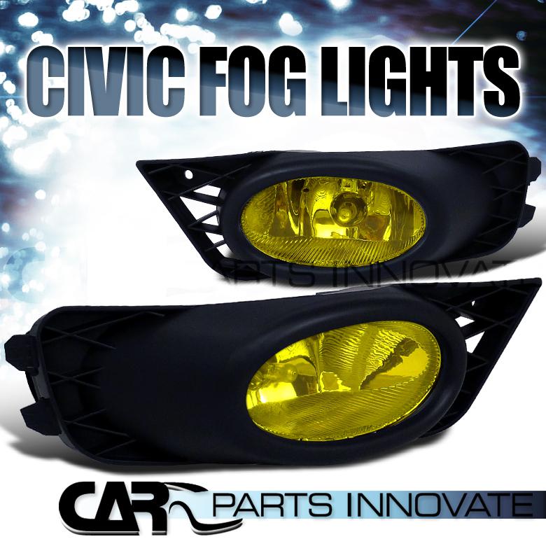 09-11 honda civic 4dr sedan yellow fog lights driving lamp+switch