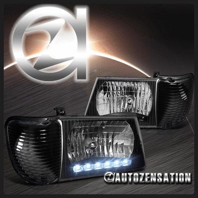 92-06 ford e350 e450 econoline black led headlights & corner turn signal lights