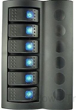 6 gang blue led marine boat waterproof black rocker switch panel circuit breaker