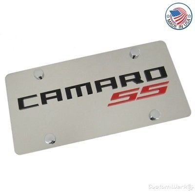 Chevy camaro ss logo + name stainless license plate