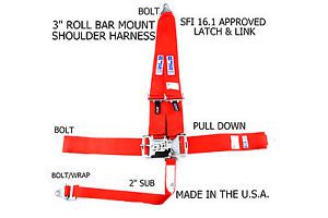 Rjs sfi 16.1 latch &amp; link bolt in harness belt v roll bar mount red 1125404